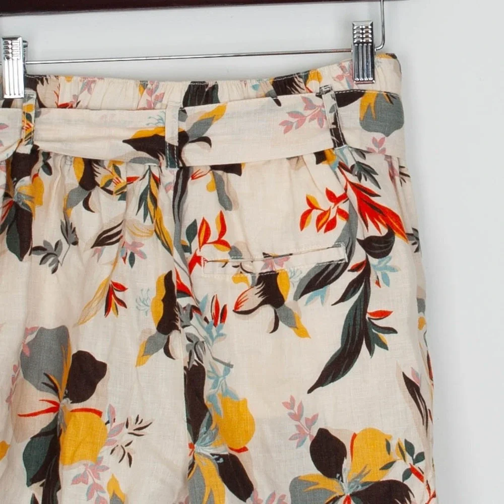 Cynthia Rowley Womens Floral Print Linen Blend High Waist Paperbag Shorts Size S